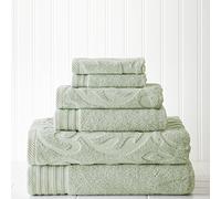 Amrapur 6 piece Jacquard/Solid towel set-Medallion Swirl-Soft Jade, Cotton, Single