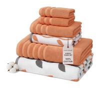Amrapur Pacific Coast Textiles 6 Pc Yarn Dyed Towel Organic Vines Coral, 6-Piece