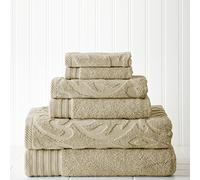 Amrapur Pacific Coast Textiles Jacquard/Solid Medallion Swirl Towel Set, Cotton, Taupe, Single, Set of 6
