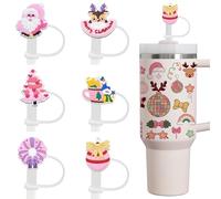 Amreich 6PCs Pink Christmas Straw Toppers - Festival Straw Covers Compatible with Stanley 30/40Oz Tumblers & 10mm Straws, Cute Xmas Party Accessories & Stocking Stuffers
