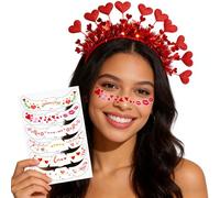 Amreich Valentine's Day Headband with 3D Glitter Hearts and Face Tattoos Set, Red Love Headpiece, 6 Sheets Temporary Tattoos, Valentines Party Accessories Gift for Her