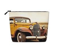 AMREWQYL Antique Car printed Fake Hemp Makeup Bag Travel Toiletry Bag, Black, One Size