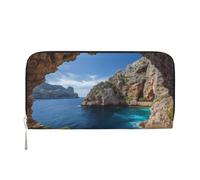 AMREWQYL Arch in Mallorca Spain printed Leather Hand Wallet Women's Travel Wallet Credit Card Wallet, Black, One Size