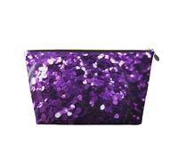 AMREWQYL Beautiful Purple Glitter printed Leather Travel Toiletry Bag makeup bag Cosmetic Bag Clutch Bag, Gold, One Size