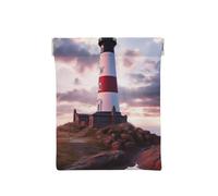 AMREWQYL Beauty Lighthouse printed Leather Popper Coin Case Portable Coin Organizer Bag, White, One Size, Coinpurse