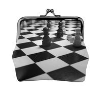 AMREWQYL Black White Chess Checkerboard printed Coin Purse Women's Leather Mini Coin bag Travel Wallet
