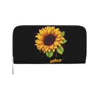 AMREWQYL Blessed to Be Called Sunflower printed Leather Hand Wallet Women's Travel Wallet Credit Card Wallet, Black, One Size