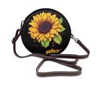 AMREWQYL Blessed to Be Called Sunflower printed Shoulder Bags Leather Round Bag Fashion Handbag
