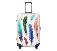 AMREWQYL colorful Hand Drawn Feathers On White printed Suitcase Cover Washable Elastic luggage cover, Black, XL