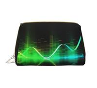 AMREWQYL Cool Music sound wave printed Leather makeup bag Cosmetic Bag Toiletry Bag Clutch Bag, White, One Size