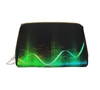 AMREWQYL Cool Music sound wave printed Leather Portable Cosmetic Bag Toiletry Bag Clutch Bag, White, One Size