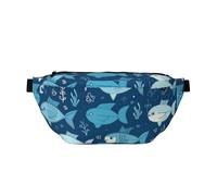 AMREWQYL Cute Blue Fish printed Crossbody Waist Pack Casual Chest Bag, Black, One Size
