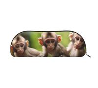 AMREWQYL Cute Little Monkeys printed Pencil Bag Leather Pen Case Portable Stationery Pouch