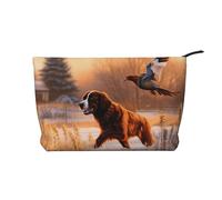 AMREWQYL Dog Catching Pheasant printed Corduroy Makeup Bag Travel Toiletry Bag Cosmetic Bag Clutch Bag, Black, One Size