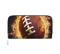AMREWQYL Flaming American Football printed Leather Hand Wallet Women's Travel Wallet Credit Card Wallet, Black, One Size