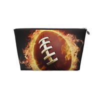 AMREWQYL Flaming American Football printed Leather Travel Toiletry Bag makeup bag Cosmetic Bag Clutch Bag, Silver, One Size