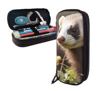 AMREWQYL Foraging ferret printed Leather Pencil Case storage pouch