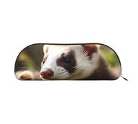 AMREWQYL Foraging ferret printed Pencil Bag Leather Pen Case Portable Stationery Pouch