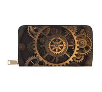 AMREWQYL Gears Clock Bronze Century printed Leather Wallet Women's Travel Wallet Credit Card Wallet, White, One Size