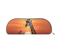AMREWQYL Giraffe at sunset printed Pencil Bag Leather Pen Case Portable Stationery Pouch
