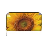 AMREWQYL Golden Yellow Sunflower printed Leather Hand Wallet Women's Travel Wallet Credit Card Wallet, Black, One Size