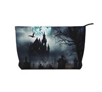 AMREWQYL Gothic Happy Halloween printed Corduroy Makeup Bag Travel Toiletry Bag Cosmetic Bag Clutch Bag, Black, One Size