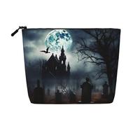 AMREWQYL Gothic Happy Halloween printed Fake Hemp Makeup Bag Travel Toiletry Bag, Black, One Size