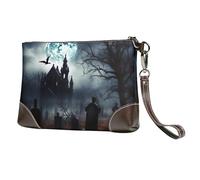 AMREWQYL Gothic Happy Halloween printed Leather clutch makeup bag Cosmetic Bag