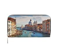 AMREWQYL Grand Canal in Italy Printed Leather Hand Wallet Ladies Travel Wallet Credit Card Wallet, Black, One Size, Black, One size