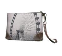 AMREWQYL Gray ferris wheel printed Leather clutch makeup bag Cosmetic Bag