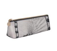 AMREWQYL Gray ferris wheel printed Leather Pencil Case Portable Stationery Pouch