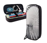 AMREWQYL Gray ferris wheel printed Leather Pencil Case storage pouch
