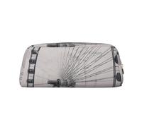 AMREWQYL Gray ferris wheel printed Pencil Bag 3D leather zipper pen case