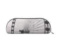 AMREWQYL Gray ferris wheel printed Pencil Bag Leather Pen Case Portable Stationery Pouch
