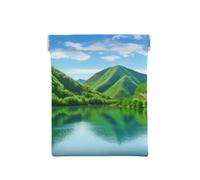 AMREWQYL Green Hills and Water printed Leather Popper Coin Case Portable Coin Organizer Bag, White, One Size, Coinpurse