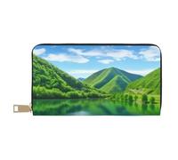 AMREWQYL Green Hills and Water printed Leather Wallet Women's Travel Wallet Credit Card Wallet, White, One Size