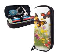 AMREWQYL Group of Butterflies printed Leather Pencil Case storage pouch