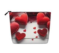 AMREWQYL Handmade Red Hearts printed Fake Hemp Makeup Bag Travel Toiletry Bag, Black, One Size