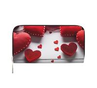 AMREWQYL Handmade Red Hearts printed Leather Hand Wallet Women's Travel Wallet Credit Card Wallet, Black, One Size