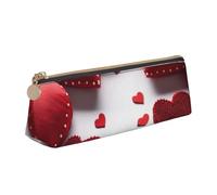 AMREWQYL Handmade Red Hearts printed Leather Pencil Case Portable Stationery Pouch