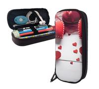 AMREWQYL Handmade Red Hearts printed Leather Pencil Case storage pouch