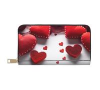 AMREWQYL Handmade Red Hearts printed Leather Wallet Women's Travel Wallet Credit Card Wallet, White, One Size