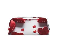 AMREWQYL Handmade Red Hearts printed Pencil Bag 3D leather zipper pen case