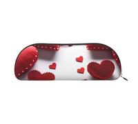 AMREWQYL Handmade Red Hearts printed Pencil Bag Leather Pen Case Portable Stationery Pouch
