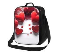 AMREWQYL Handmade Red Hearts printedInsulated lunch bag Reusable Insulated Lunch Box