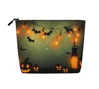 AMREWQYL Happy Halloween printed Fake Hemp Makeup Bag Travel Toiletry Bag, Black, One Size