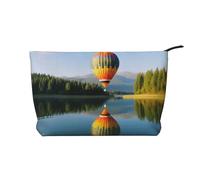 AMREWQYL Hot Balloon Above The Calm Lake printed Corduroy Makeup Bag Travel Toiletry Bag Cosmetic Bag Clutch Bag, Black, One Size