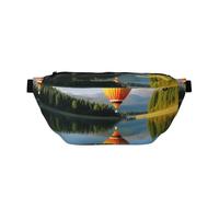 AMREWQYL Hot Balloon Above The Calm Lake printed Crossbody Waist Pack Casual Chest Bag, Black, One Size