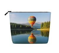 AMREWQYL Hot Balloon Above The Calm Lake printed Fake Hemp Makeup Bag Travel Toiletry Bag, Black, One Size