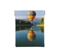 AMREWQYL Hot Balloon Above The Calm Lake printed Leather Popper Coin Case Portable Coin Organizer Bag, White, One Size, Coinpurse